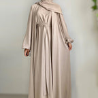 Solid Color Elegant Open Abaya with Pockets | 3-Piece Set Open Abaya (MOA092)