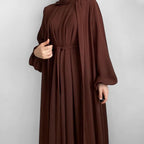 Solid Color Elegant Open Abaya with Pockets | 3-Piece Set Open Abaya (MOA092)