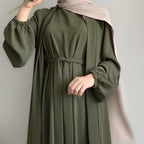 Solid Color Elegant Open Abaya with Pockets | 3-Piece Set Open Abaya (MOA092)