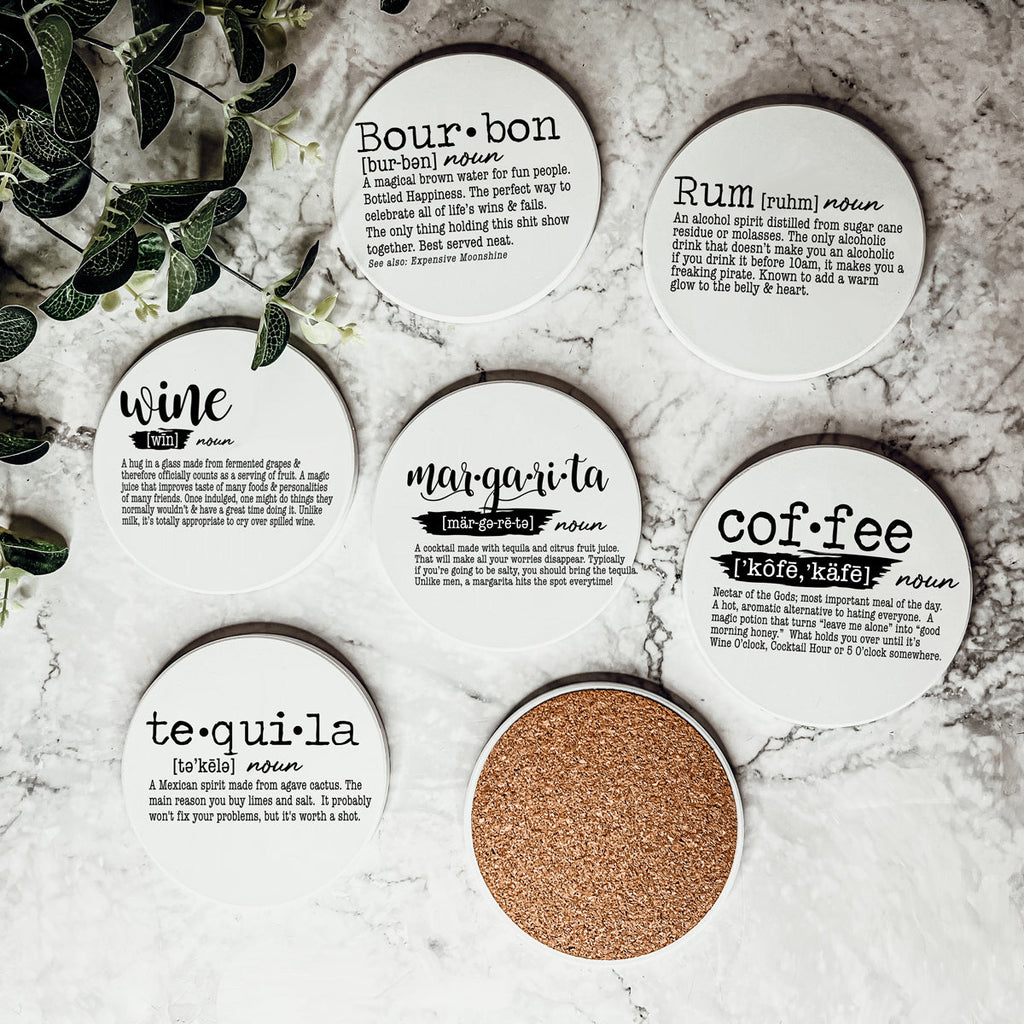 Funny Drink Definition Coasters Set Dictionary Quote Coasters For Bar And Countertop Decor BandsCo Straps