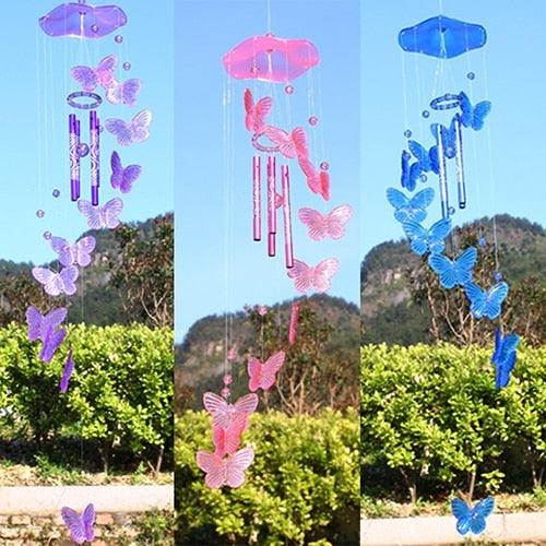 Model Creative Crystal Butterflies-Wind Chime Hanging Ornament  Mobile Wind Bell Garden Ornament Lucky Yard Garden Living Room Home/Wall/Room For Mom Birthday Gift Metal Music Wind Chimes Indoor & Outdoor Decor Stevvex