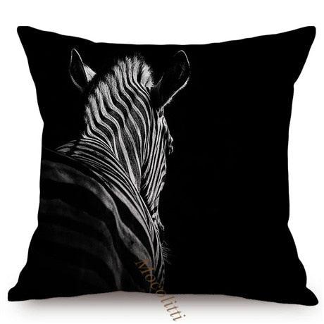 Modern Black And White Animals Portrait Photography Of Lion Zebra Elephant Tiger Pattern Sofa Pillow Cover Home Decor Square Cushions Cover 45x45cm Stevvex