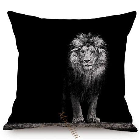 Modern Black And White Animals Portrait Photography Of Lion Zebra Elephant Tiger Pattern Sofa Pillow Cover Home Decor Square Cushions Cover 45x45cm Stevvex
