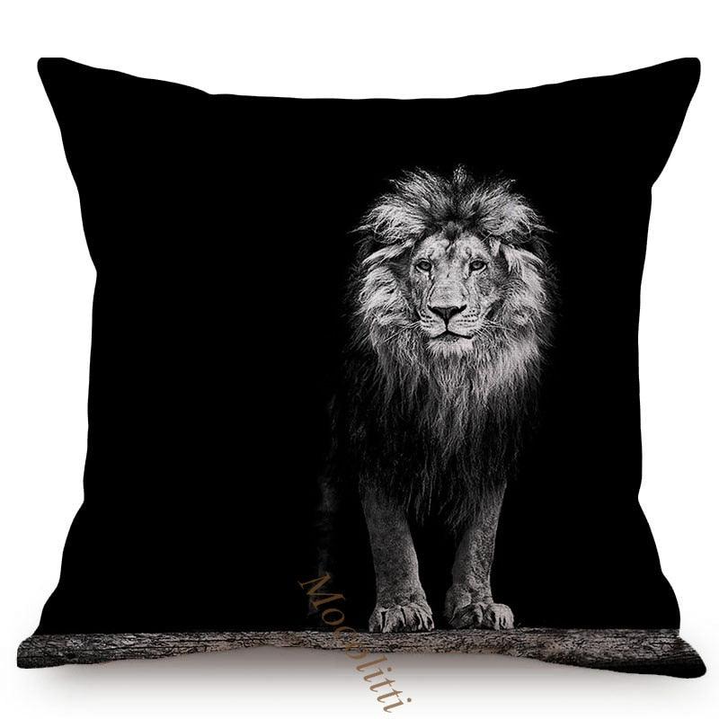 Modern Black And White Animals Portrait Photography Of Lion Zebra Elephant Tiger Pattern Sofa Pillow Cover Home Decor Square Cushions Cover 45x45cm Stevvex
