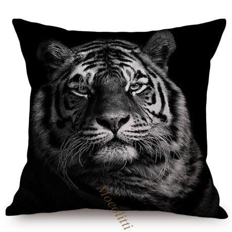 Modern Black And White Animals Portrait Photography Of Lion Zebra Elephant Tiger Pattern Sofa Pillow Cover Home Decor Square Cushions Cover 45x45cm Stevvex