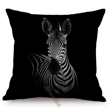 Modern Black And White Animals Portrait Photography Of Lion Zebra Elephant Tiger Pattern Sofa Pillow Cover Home Decor Square Cushions Cover 45x45cm Stevvex