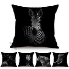 Modern Black And White Animals Portrait Photography Of Lion Zebra Elephant Tiger Pattern Sofa Pillow Cover Home Decor Square Cushions Cover 45x45cm Stevvex
