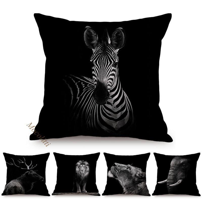 Modern Black And White Animals Portrait Photography Of Lion Zebra Elephant Tiger Pattern Sofa Pillow Cover Home Decor Square Cushions Cover 45x45cm Stevvex