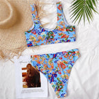 Modern Blue High Waist Bikini Push Up Swimwear Women Dragon Printed Bikini Set Retro Swimsuit Women's High Waist Bikini Swimsuits Twist Push Up Two Piece Bathing Suits Tummy Control Swimwear Stevvex
