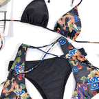 Modern Blue High Waist Bikini Push Up Swimwear Women Dragon Printed Bikini Set Retro Swimsuit Women's High Waist Bikini Swimsuits Twist Push Up Two Piece Bathing Suits Tummy Control Swimwear Stevvex