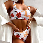 Modern Blue High Waist Bikini Push Up Swimwear Women Dragon Printed Bikini Set Retro Swimsuit Women's High Waist Bikini Swimsuits Twist Push Up Two Piece Bathing Suits Tummy Control Swimwear Stevvex