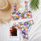Modern Blue High Waist Bikini Push Up Swimwear Women Dragon Printed Bikini Set Retro Swimsuit Women's High Waist Bikini Swimsuits Twist Push Up Two Piece Bathing Suits Tummy Control Swimwear Stevvex