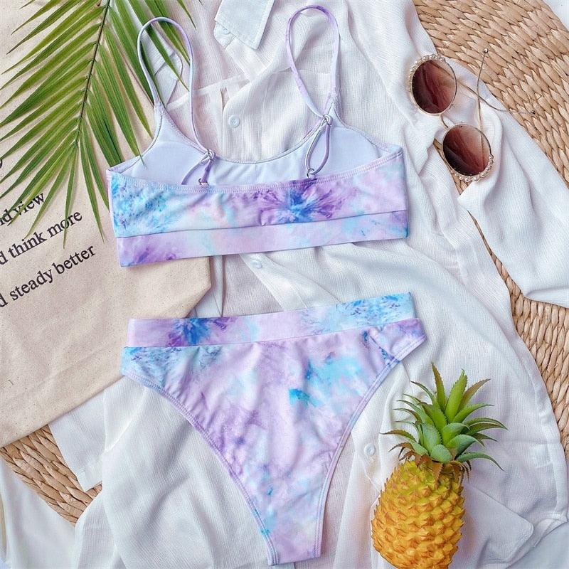 Modern Blue High Waist Bikini Push Up Swimwear Women Dragon Printed Bikini Set Retro Swimsuit Women's High Waist Bikini Swimsuits Twist Push Up Two Piece Bathing Suits Tummy Control Swimwear Stevvex
