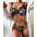 Modern Blue High Waist Bikini Push Up Swimwear Women Dragon Printed Bikini Set Retro Swimsuit Women's High Waist Bikini Swimsuits Twist Push Up Two Piece Bathing Suits Tummy Control Swimwear Stevvex