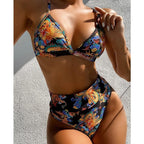 Modern Blue High Waist Bikini Push Up Swimwear Women Dragon Printed Bikini Set Retro Swimsuit Women's High Waist Bikini Swimsuits Twist Push Up Two Piece Bathing Suits Tummy Control Swimwear Stevvex
