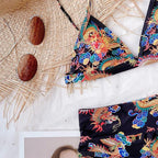 Modern Blue High Waist Bikini Push Up Swimwear Women Dragon Printed Bikini Set Retro Swimsuit Women's High Waist Bikini Swimsuits Twist Push Up Two Piece Bathing Suits Tummy Control Swimwear Stevvex
