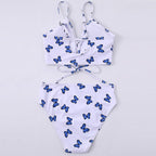 Modern Blue High Waist Bikini Push Up Swimwear Women Dragon Printed Bikini Set Retro Swimsuit Women's High Waist Bikini Swimsuits Twist Push Up Two Piece Bathing Suits Tummy Control Swimwear Stevvex