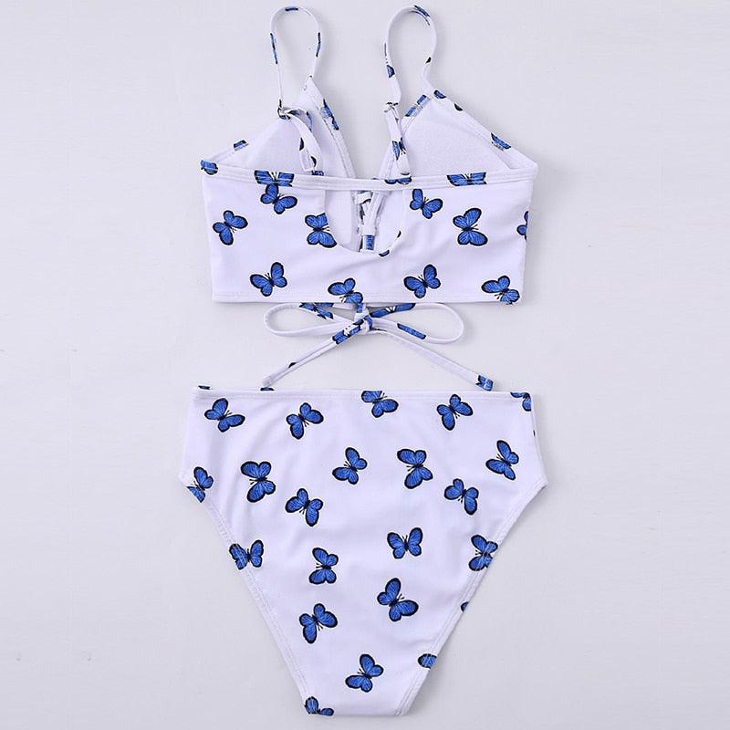Modern Blue High Waist Bikini Push Up Swimwear Women Dragon Printed Bikini Set Retro Swimsuit Women's High Waist Bikini Swimsuits Twist Push Up Two Piece Bathing Suits Tummy Control Swimwear Stevvex
