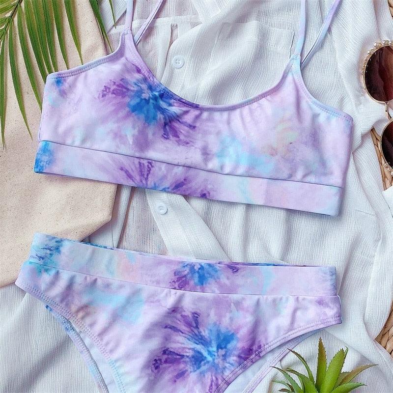 Modern Blue High Waist Bikini Push Up Swimwear Women Dragon Printed Bikini Set Retro Swimsuit Women's High Waist Bikini Swimsuits Twist Push Up Two Piece Bathing Suits Tummy Control Swimwear Stevvex