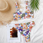 Modern Blue High Waist Bikini Push Up Swimwear Women Dragon Printed Bikini Set Retro Swimsuit Women's High Waist Bikini Swimsuits Twist Push Up Two Piece Bathing Suits Tummy Control Swimwear Stevvex