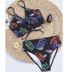 Modern Blue High Waist Bikini Push Up Swimwear Women Dragon Printed Bikini Set Retro Swimsuit Women's High Waist Bikini Swimsuits Twist Push Up Two Piece Bathing Suits Tummy Control Swimwear Stevvex