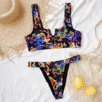 Modern Blue High Waist Bikini Push Up Swimwear Women Dragon Printed Bikini Set Retro Swimsuit Women's High Waist Bikini Swimsuits Twist Push Up Two Piece Bathing Suits Tummy Control Swimwear Stevvex