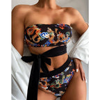 Modern Blue High Waist Bikini Push Up Swimwear Women Dragon Printed Bikini Set Retro Swimsuit Women's High Waist Bikini Swimsuits Twist Push Up Two Piece Bathing Suits Tummy Control Swimwear Stevvex