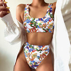 Modern Blue High Waist Bikini Push Up Swimwear Women Dragon Printed Bikini Set Retro Swimsuit Women's High Waist Bikini Swimsuits Twist Push Up Two Piece Bathing Suits Tummy Control Swimwear Stevvex