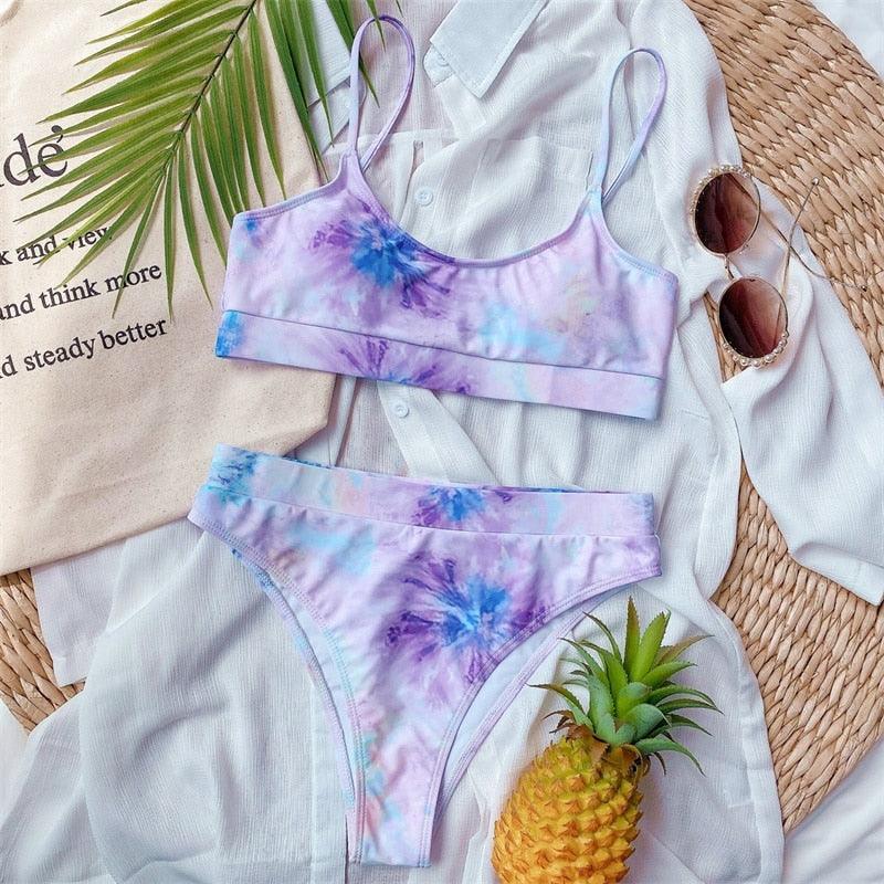 Modern Blue High Waist Bikini Push Up Swimwear Women Dragon Printed Bikini Set Retro Swimsuit Women's High Waist Bikini Swimsuits Twist Push Up Two Piece Bathing Suits Tummy Control Swimwear Stevvex