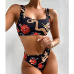 Modern Blue High Waist Bikini Push Up Swimwear Women Dragon Printed Bikini Set Retro Swimsuit Women's High Waist Bikini Swimsuits Twist Push Up Two Piece Bathing Suits Tummy Control Swimwear Stevvex