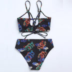 Modern Blue High Waist Bikini Push Up Swimwear Women Dragon Printed Bikini Set Retro Swimsuit Women's High Waist Bikini Swimsuits Twist Push Up Two Piece Bathing Suits Tummy Control Swimwear Stevvex