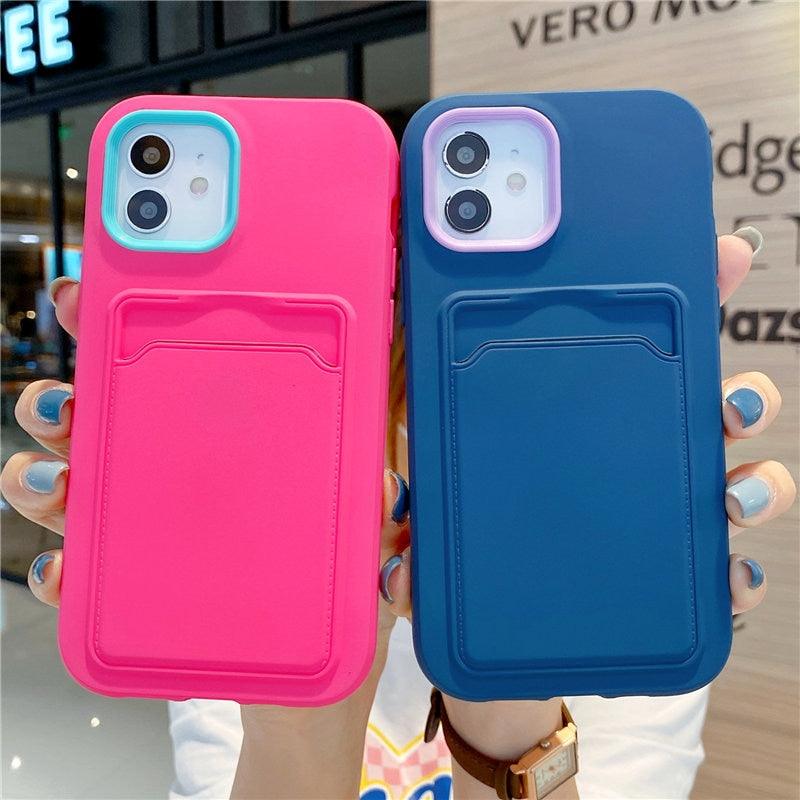 Modern Card Candy Color Phone Case For iPhone 12 11 13 Pro Max 12 13 Pro 11 Shockproof Bumper Soft Back Cover Colorful Silicone Phone Cover Stevvex
