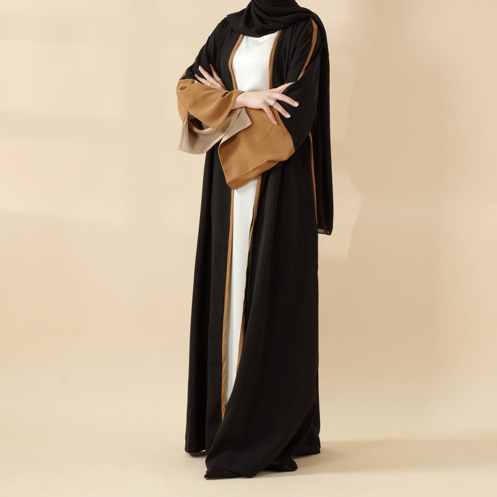 Modern Contrast-Trim Slit Sleeves Open Abaya (MOA129)