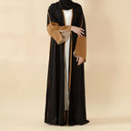Modern Contrast-Trim Slit Sleeves Open Abaya (MOA129)