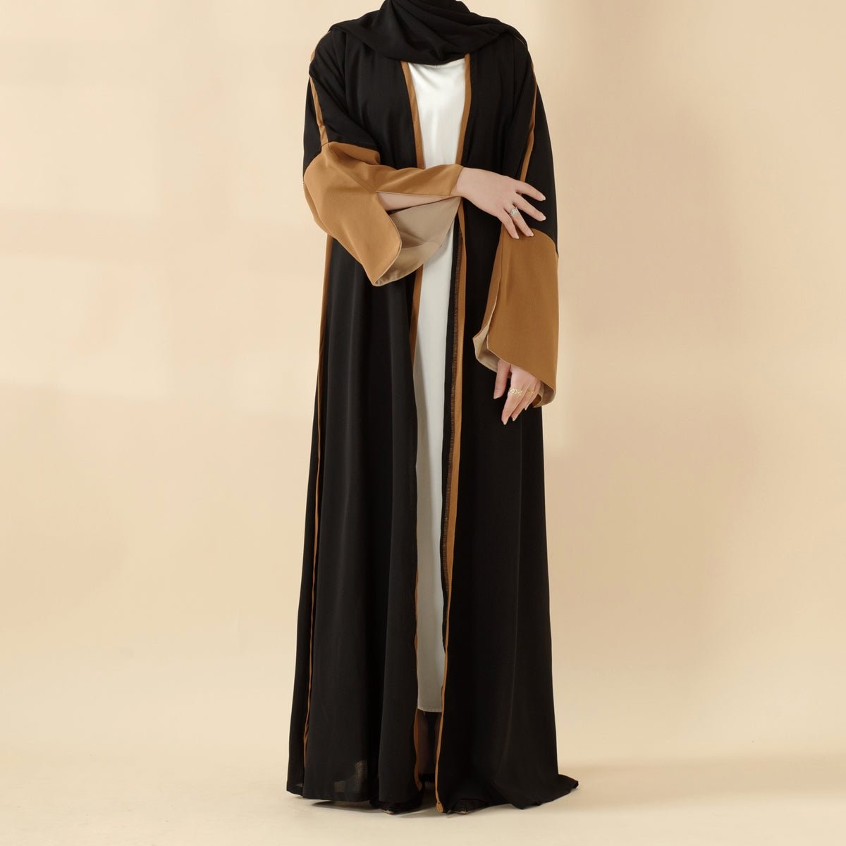 Modern Contrast-Trim Slit Sleeves Open Abaya (MOA129)