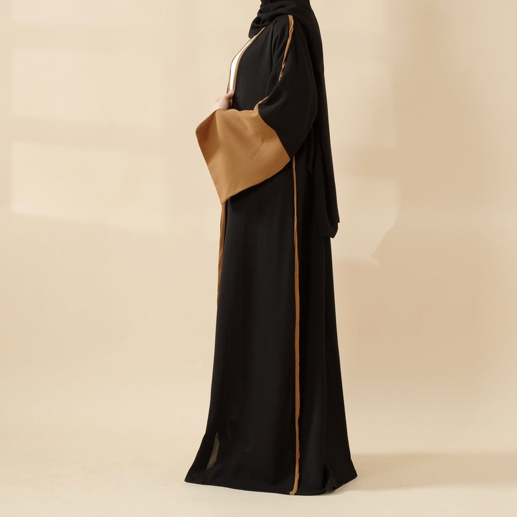 Modern Contrast-Trim Slit Sleeves Open Abaya (MOA129)
