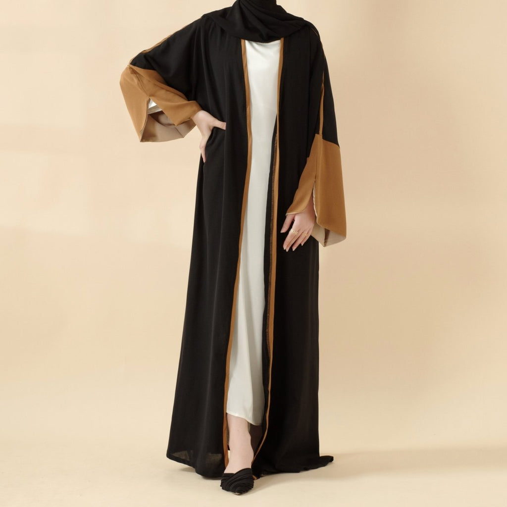 Modern Contrast-Trim Slit Sleeves Open Abaya (MOA129)