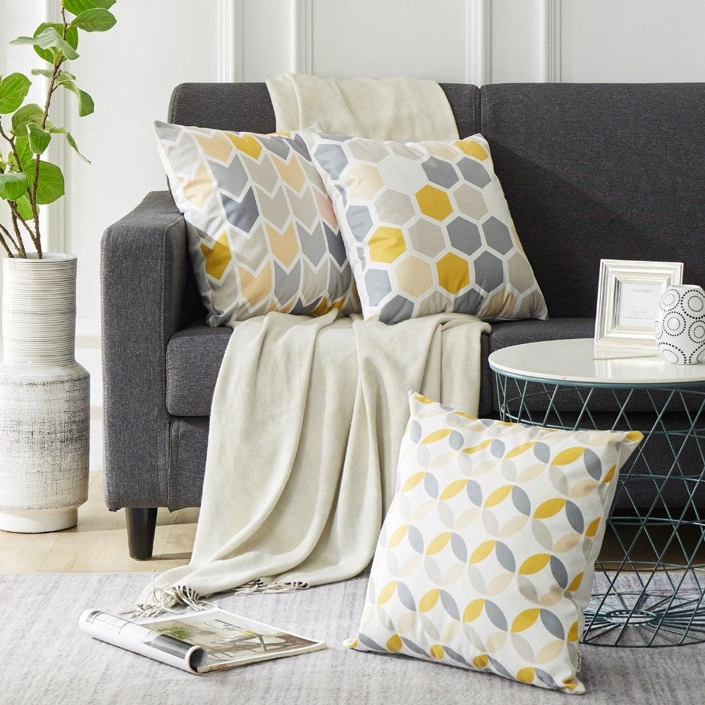 Modern Geometric Decorative Geometric Pillow Cushion Cases Outdoor Square Yellow Decorative Pillow Covers For Couch Bedroom Pillow Cases Cushion Covers Stevvex