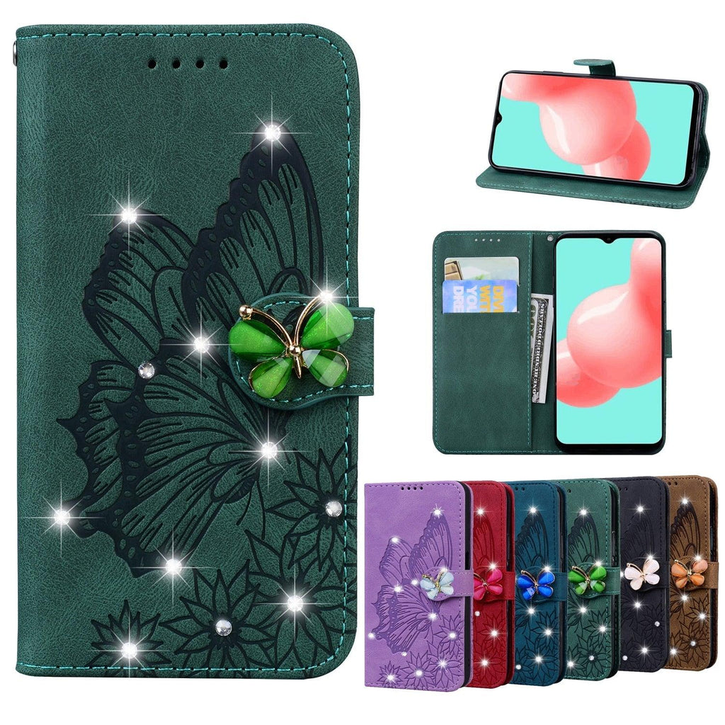 Modern Glitter Leather Flip Wallet Phone Case For iPhone 14 13 12 Pro Max 11 Shiny Green Butterfly Cover Glitter Flip Case Mobile Phone Case PU Leather Magnetic Case Stevvex