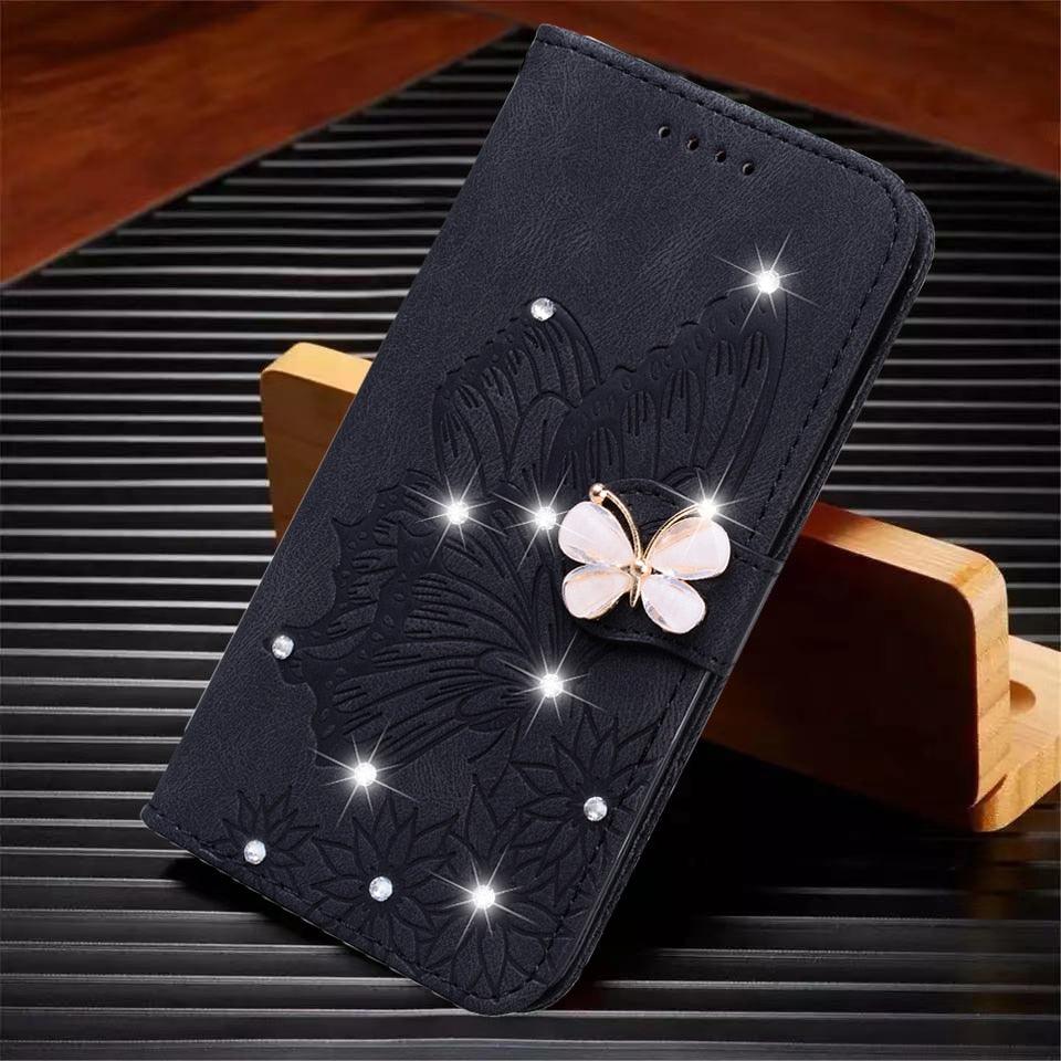 Modern Glitter Leather Flip Wallet Phone Case For iPhone 14 13 12 Pro Max 11 Shiny Green Butterfly Cover Glitter Flip Case Mobile Phone Case PU Leather Magnetic Case Stevvex