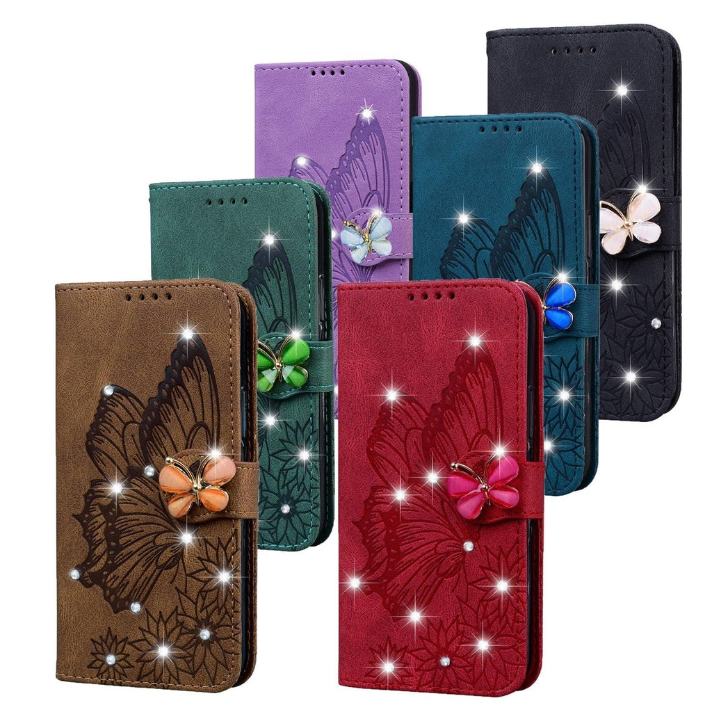 Modern Glitter Leather Flip Wallet Phone Case For iPhone 14 13 12 Pro Max 11 Shiny Green Butterfly Cover Glitter Flip Case Mobile Phone Case PU Leather Magnetic Case Stevvex