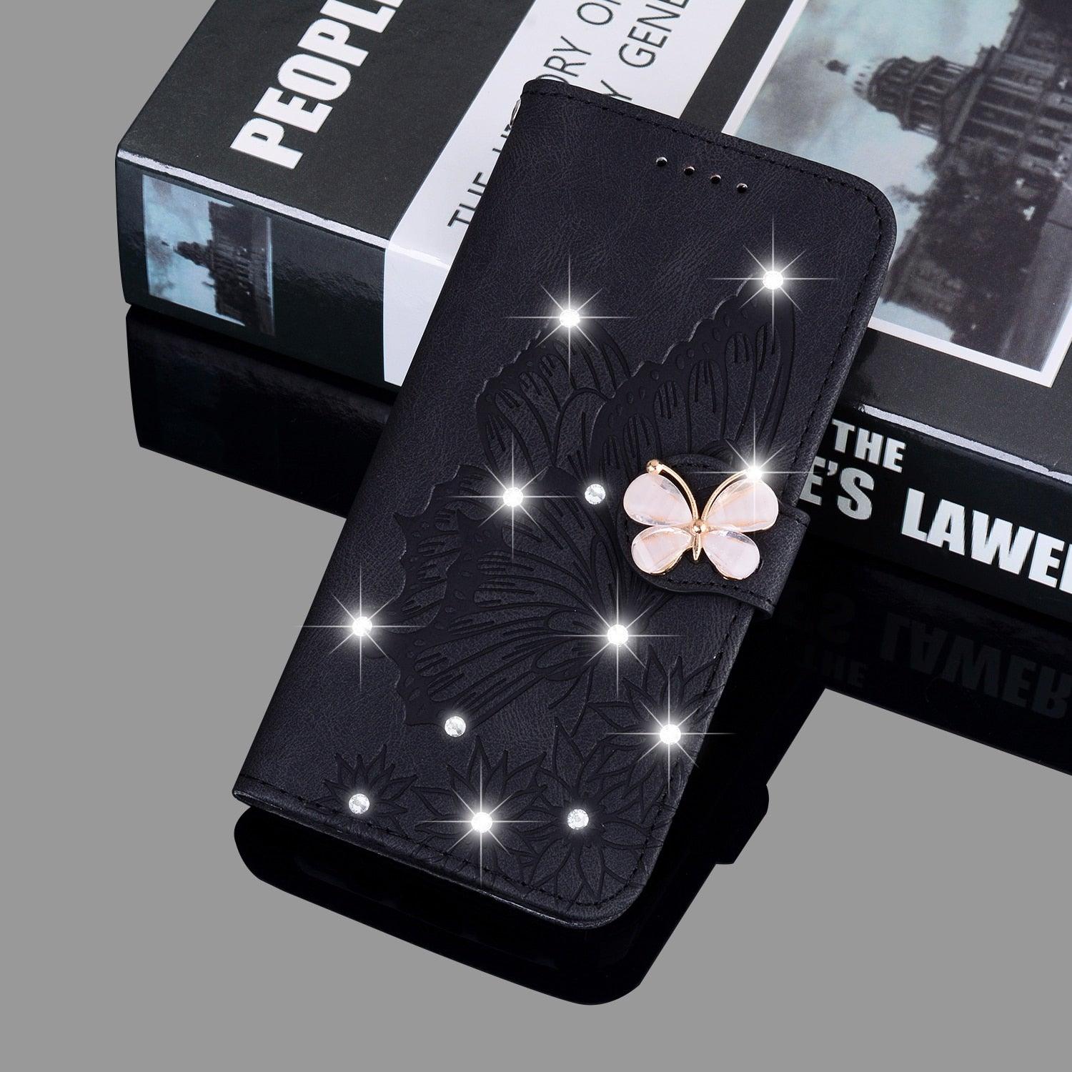 Modern Glitter Leather Flip Wallet Phone Case For iPhone 14 13 12 Pro Max 11 Shiny Green Butterfly Cover Glitter Flip Case Mobile Phone Case PU Leather Magnetic Case Stevvex