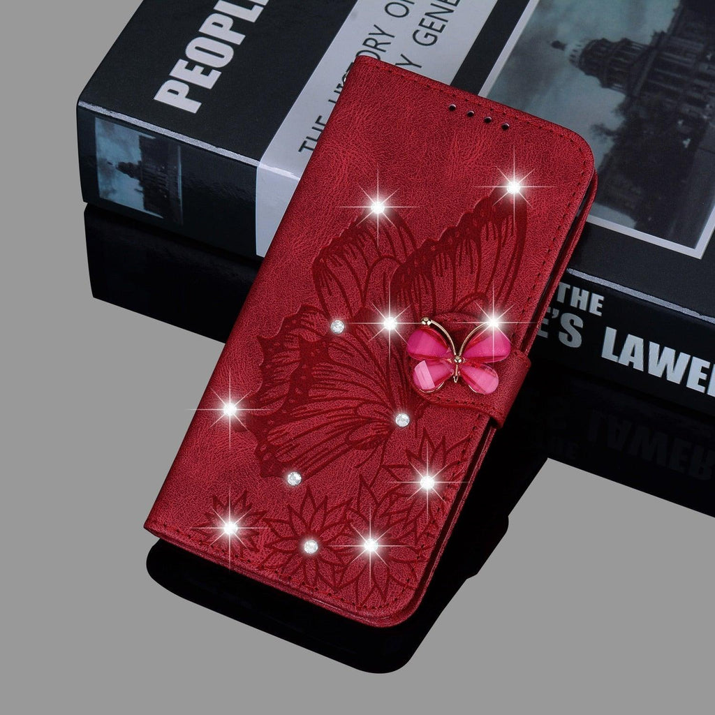 Modern Glitter Leather Flip Wallet Phone Case For iPhone 14 13 12 Pro Max 11 Shiny Green Butterfly Cover Glitter Flip Case Mobile Phone Case PU Leather Magnetic Case Stevvex