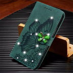 Modern Glitter Leather Flip Wallet Phone Case For iPhone 14 13 12 Pro Max 11 Shiny Green Butterfly Cover Glitter Flip Case Mobile Phone Case PU Leather Magnetic Case Stevvex
