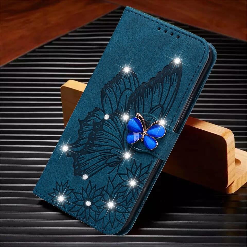 Modern Glitter Leather Flip Wallet Phone Case For iPhone 14 13 12 Pro Max 11 Shiny Green Butterfly Cover Glitter Flip Case Mobile Phone Case PU Leather Magnetic Case Stevvex