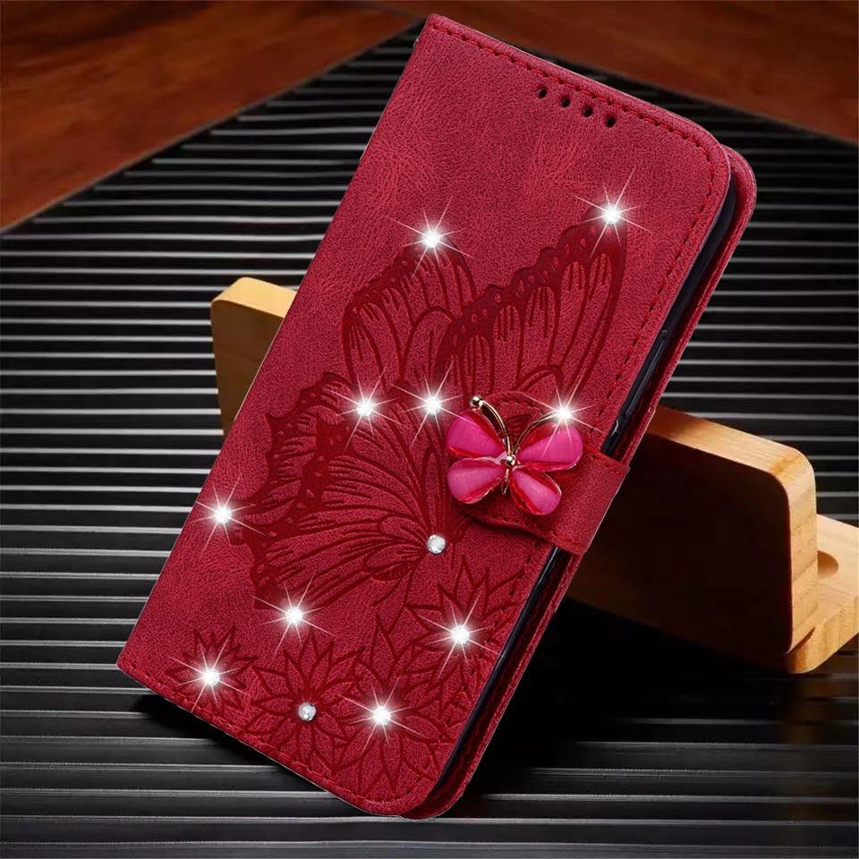 Modern Glitter Leather Flip Wallet Phone Case For iPhone 14 13 12 Pro Max 11 Shiny Green Butterfly Cover Glitter Flip Case Mobile Phone Case PU Leather Magnetic Case Stevvex