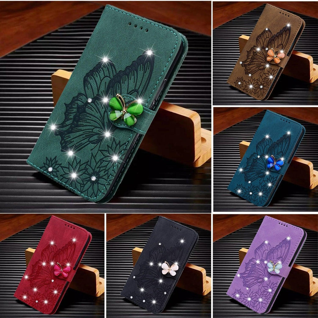 Modern Glitter Leather Flip Wallet Phone Case For iPhone 14 13 12 Pro Max 11 Shiny Green Butterfly Cover Glitter Flip Case Mobile Phone Case PU Leather Magnetic Case Stevvex
