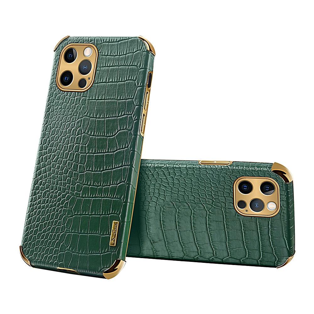 Modern Green Leather Case for iPhone 14 Pro Max Mini 13 11 Pro Max X XR XS Max 13 Mini Cases Luxury PU Leather Covers Luxury Cover Gold Edge  for Women Girls Slim Leather Elegant Iphone Protective Cover Stevvex