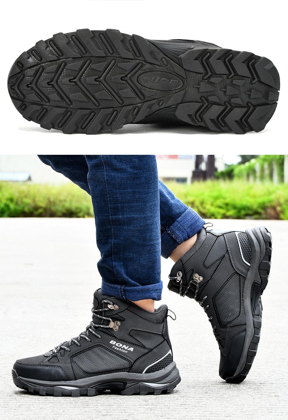 Modern Mens Boots Anti-Skidding Leather Shoes Popular Comfy Spring Autumn Men Shoes Short Plush Snow Boots Outdoor Warm Fur Lined Water Resistant Non Slip Mens Shoes Stevvex