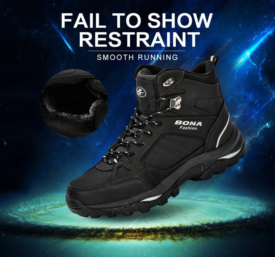 Modern Mens Boots Anti-Skidding Leather Shoes Popular Comfy Spring Autumn Men Shoes Short Plush Snow Boots Outdoor Warm Fur Lined Water Resistant Non Slip Mens Shoes Stevvex